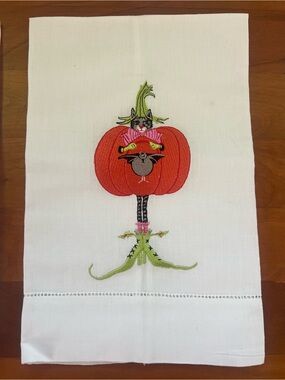 MacKenzie Childs Patience Brewster Halloween Bat Cat Tea Towel